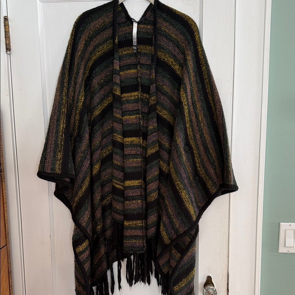 Kensie Striped Fringe Poncho Ruanna